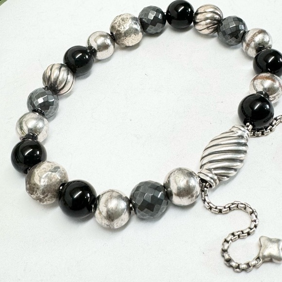 David Yurman .925 Elements 8mm Black Onyx Hematite Bead Bracelet - Picture 2 of 6